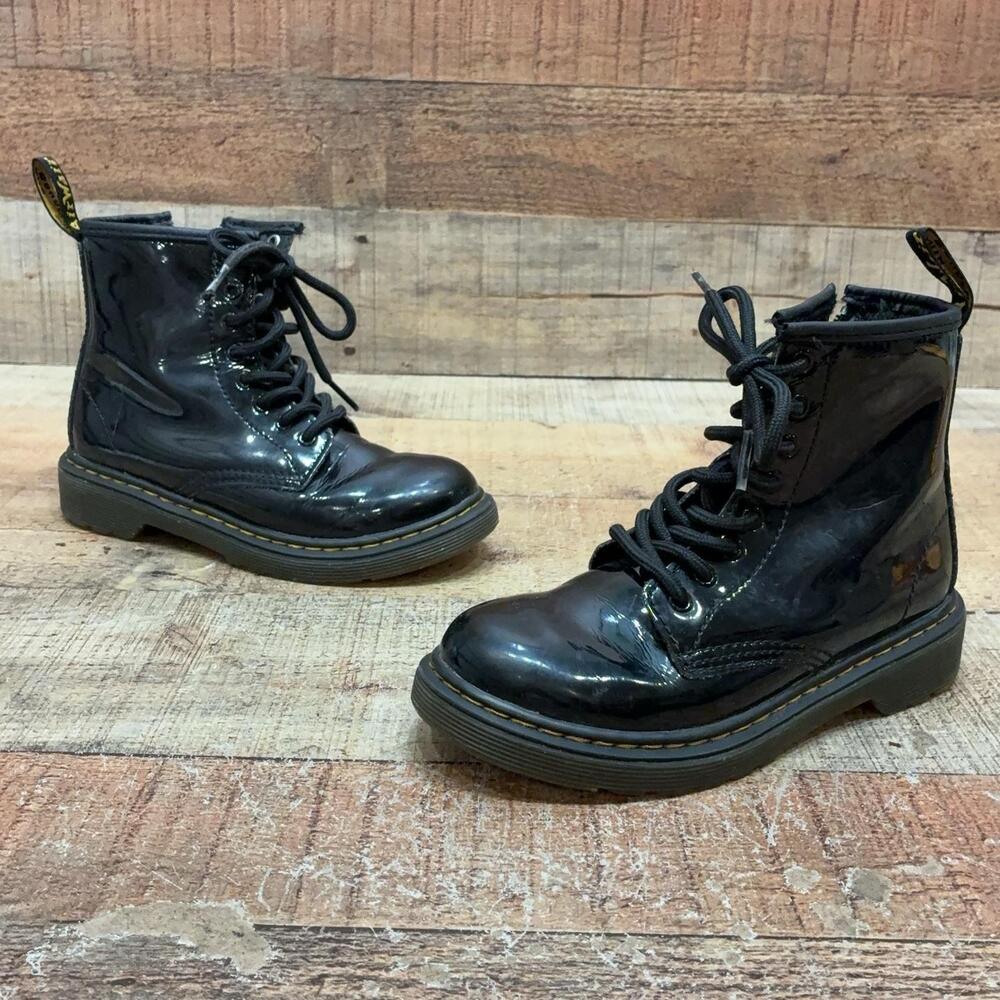 Dr. Martens 1460 J Boots Kids Size 13 31 Black Patent Leather Ankle Zip Lace Up